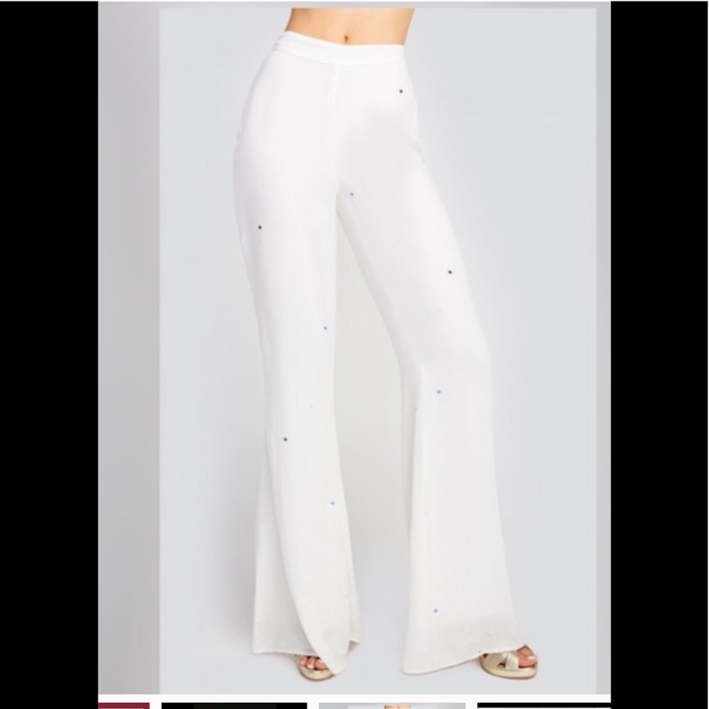 Wildfox Couture white semi sheer Stars wide leg pants wrap top set XS